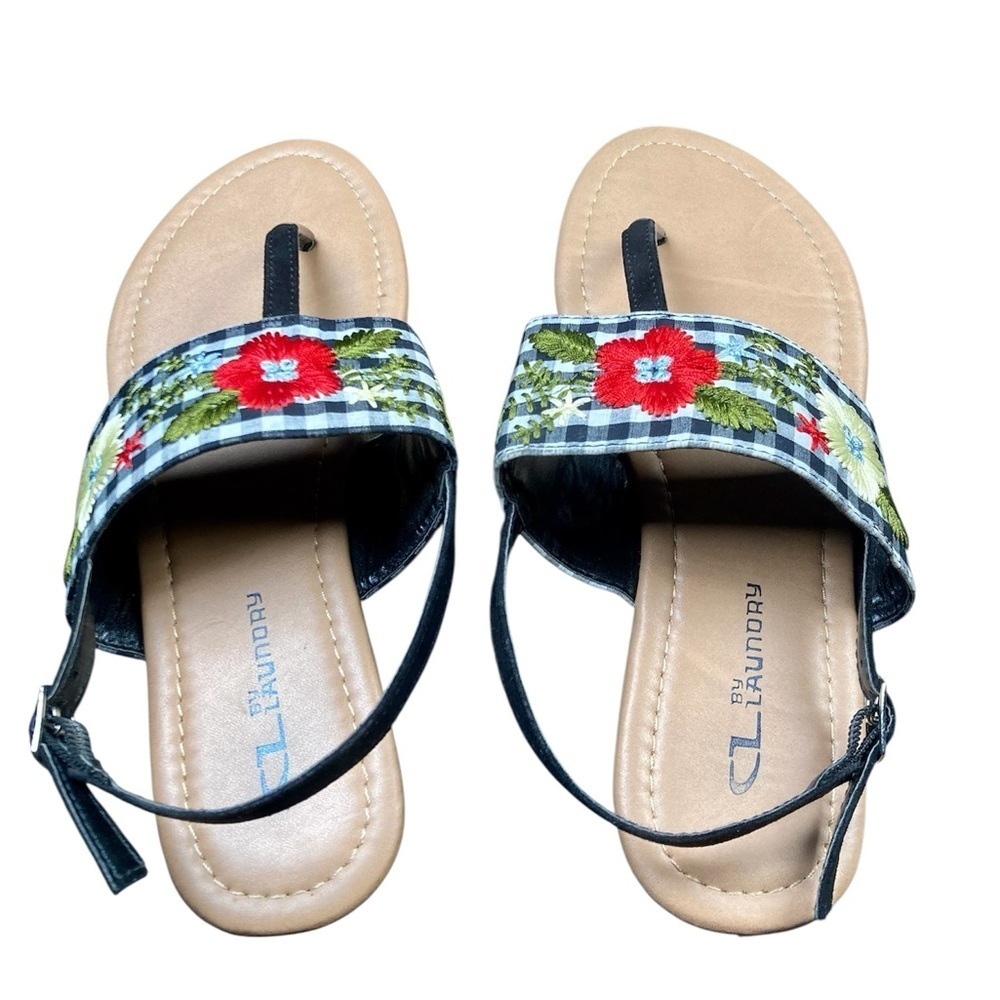 CL by Laundry Gingham Embroidered Thong Sandals Size 8 Wide​​​​ - Picture 4 of 8
